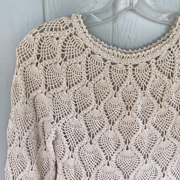 Free People CROCHET boho top ivory blouse xs - Picture 3 of 4
